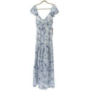 Rachel Paige Floral Maxi Dress Blue Purple Flutter Sleeve Tiered sz Small NWT